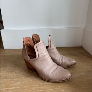 Anthropologie Tan Western Ankle Booties with Stacked Heel